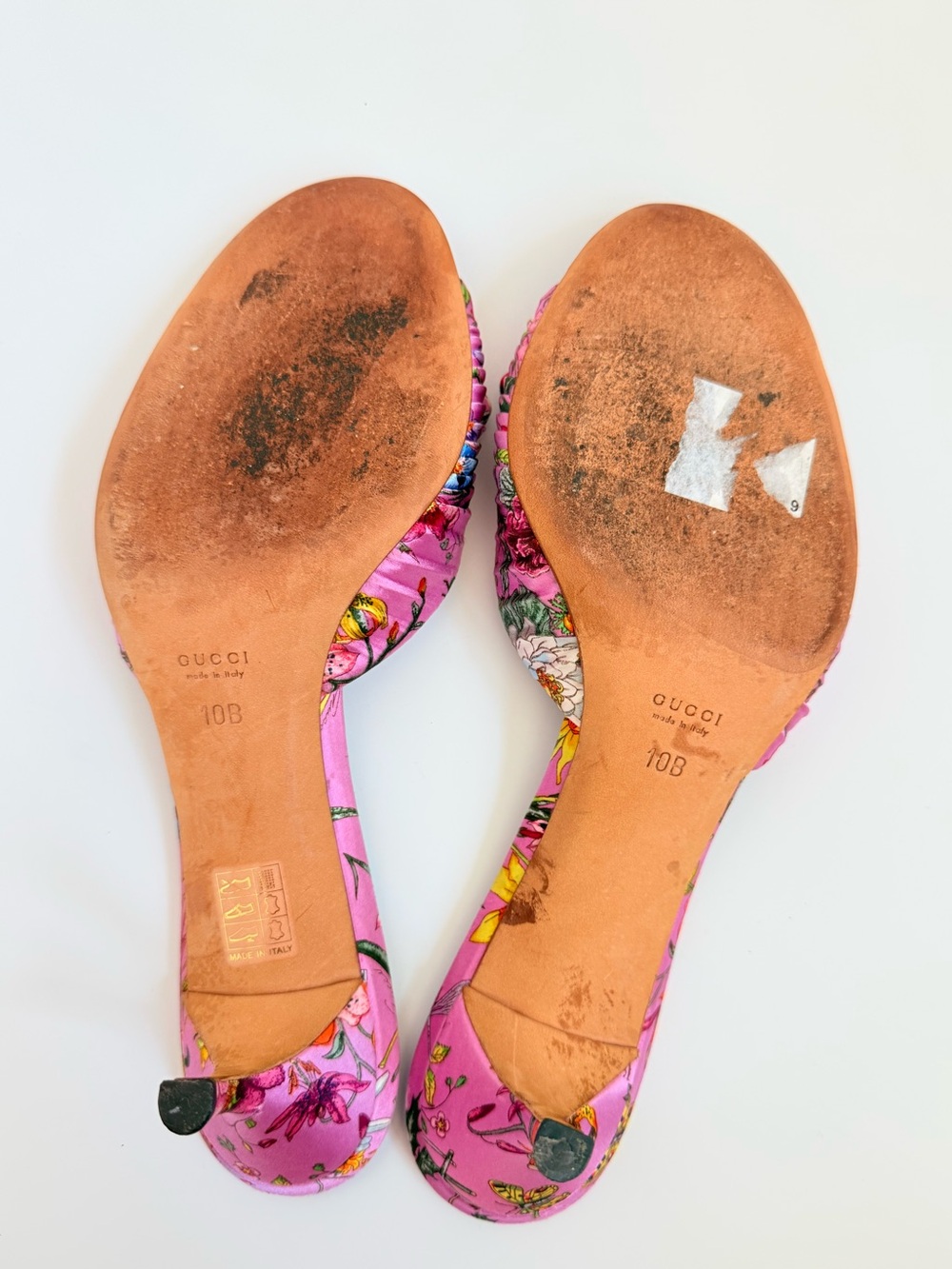 Gucci Flora Satin Bow Mule Heels Pink Cyclamen Floral Sandals US 10 Vintage Y2K - Picture 6 of 9